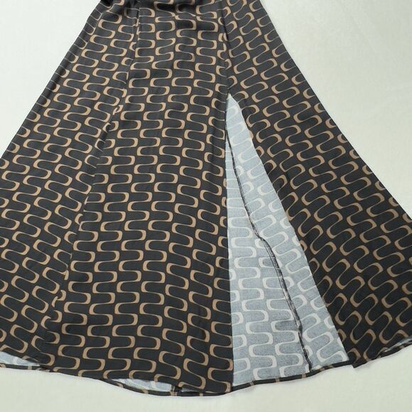 Reformation Sigmund Side Slit Midi Dress Sz 8 Black Linguini Print Square Neck - Picture 5 of 12